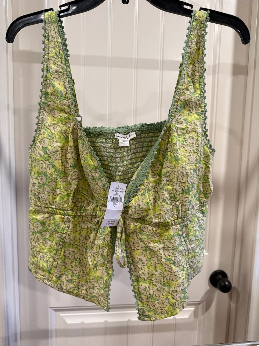 American Eagle Outfitters Light Green Floral Tie-Front Tank